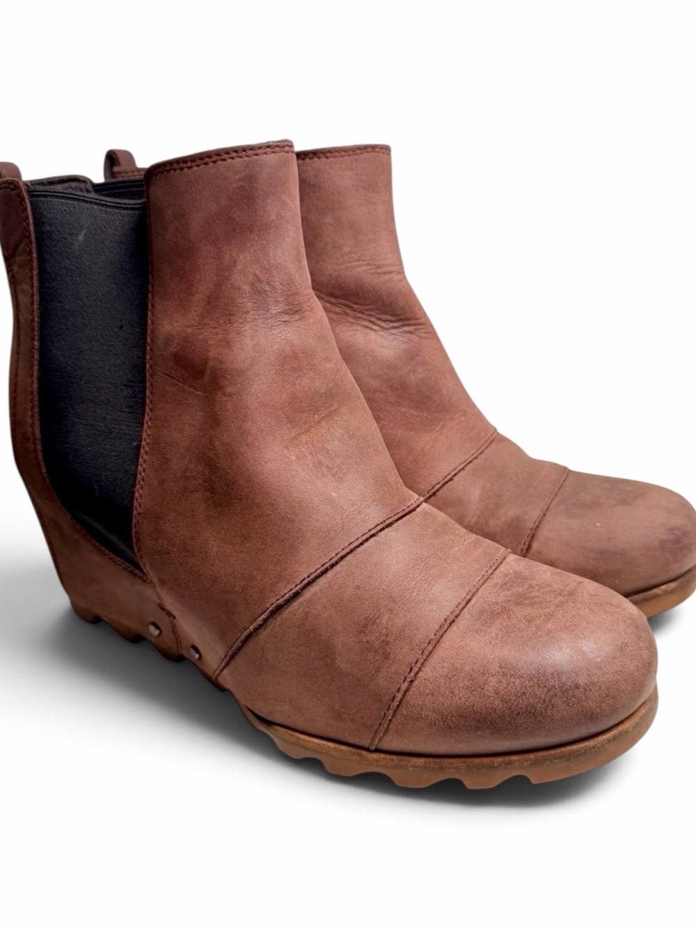Sorel Lea Wedge Chelsea Boots Brown Leather Womens 11
